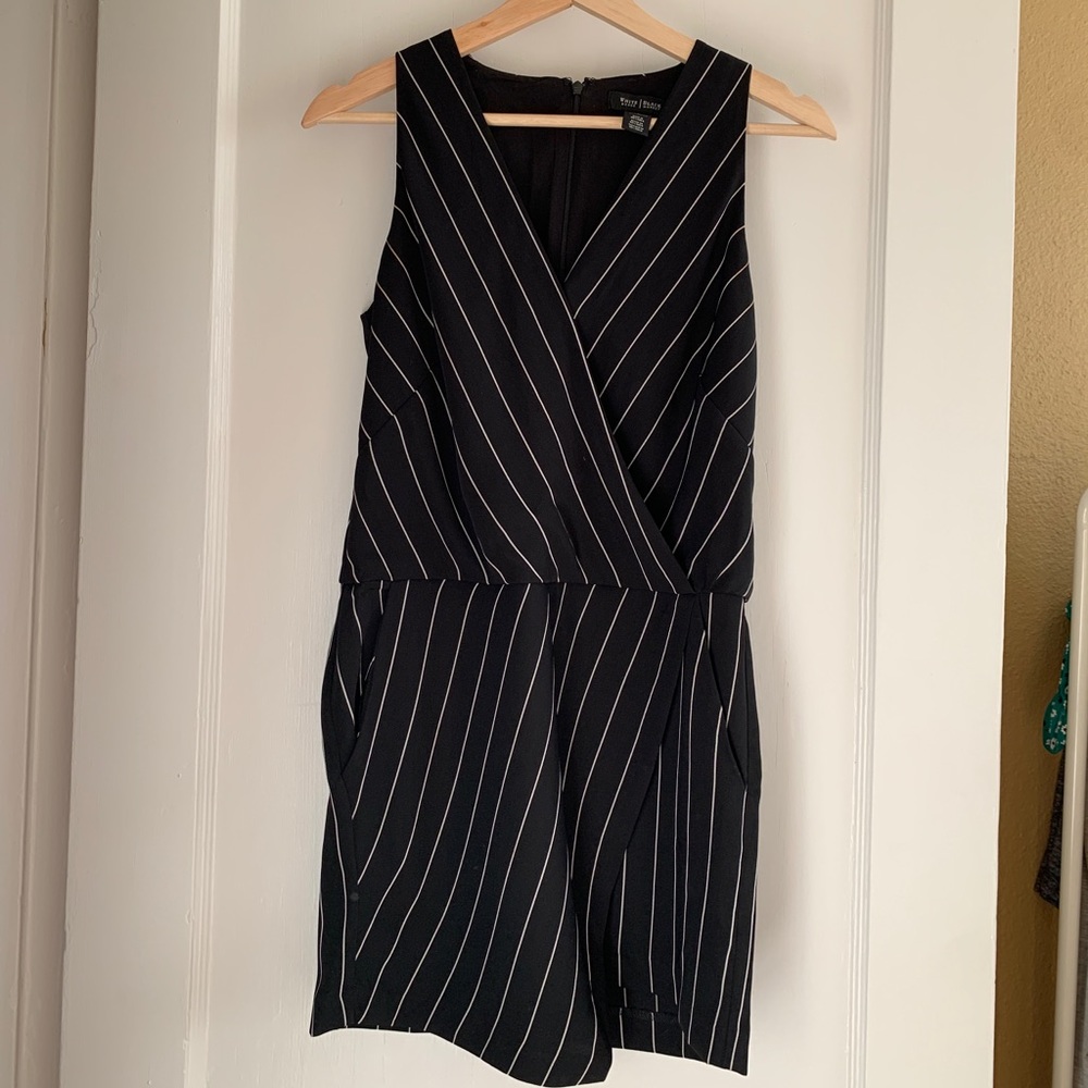 EUC White House Black Market B&W Stripped Romper